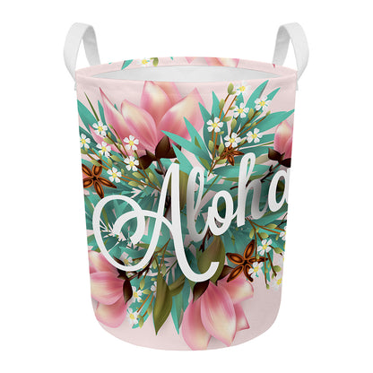 Hawaiian Flower Aloha Print Round Laundry Basket