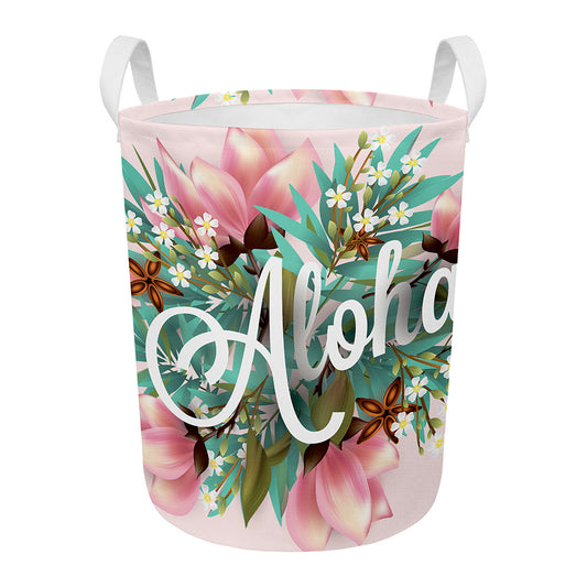 Hawaiian Flower Aloha Print Round Laundry Basket