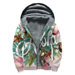 Hawaiian Flower Aloha Print Sherpa Lined Zip Up Hoodie