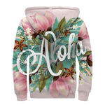 Hawaiian Flower Aloha Print Sherpa Lined Zip Up Hoodie