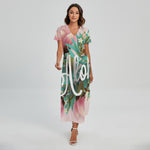 Hawaiian Flower Aloha Print Short Sleeve Maxi Dress