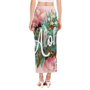 Hawaiian Flower Aloha Print Side Slit Maxi Skirt