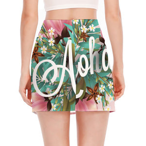 Hawaiian Flower Aloha Print Side Slit Mini Skirt