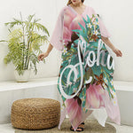 Hawaiian Flower Aloha Print Silk V-Neck Kaftan Dress