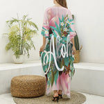 Hawaiian Flower Aloha Print Silk V-Neck Kaftan Dress