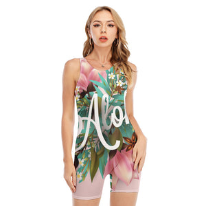 Hawaiian Flower Aloha Print Sleeveless One Piece Swimsuit