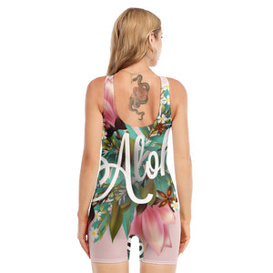 Hawaiian Flower Aloha Print Sleeveless One Piece Swimsuit