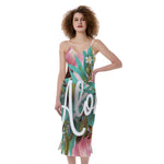 Hawaiian Flower Aloha Print Slim Fit Midi Cami Dress