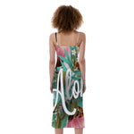Hawaiian Flower Aloha Print Slim Fit Midi Cami Dress