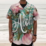 Hawaiian Flower Aloha Print Textured Short Sleeve Shirt