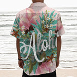 Hawaiian Flower Aloha Print Textured Short Sleeve Shirt