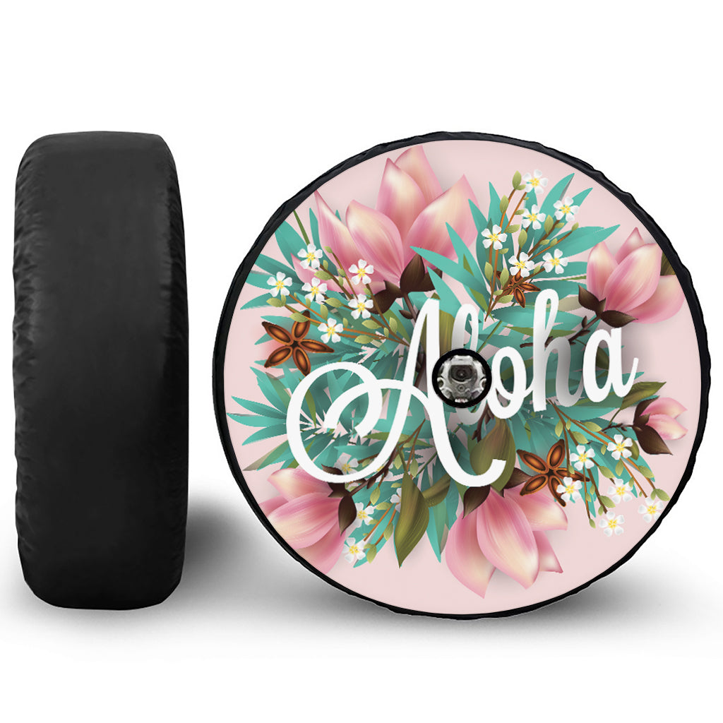 Hawaiian Flower Aloha Print Tire Cover With Camera Hole