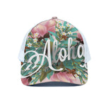 Hawaiian Flower Aloha Print White Mesh Trucker Cap