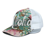 Hawaiian Flower Aloha Print White Mesh Trucker Cap
