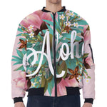 Hawaiian Flower Aloha Print Zip Sleeve Bomber Jacket