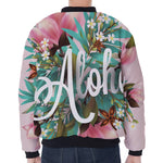 Hawaiian Flower Aloha Print Zip Sleeve Bomber Jacket