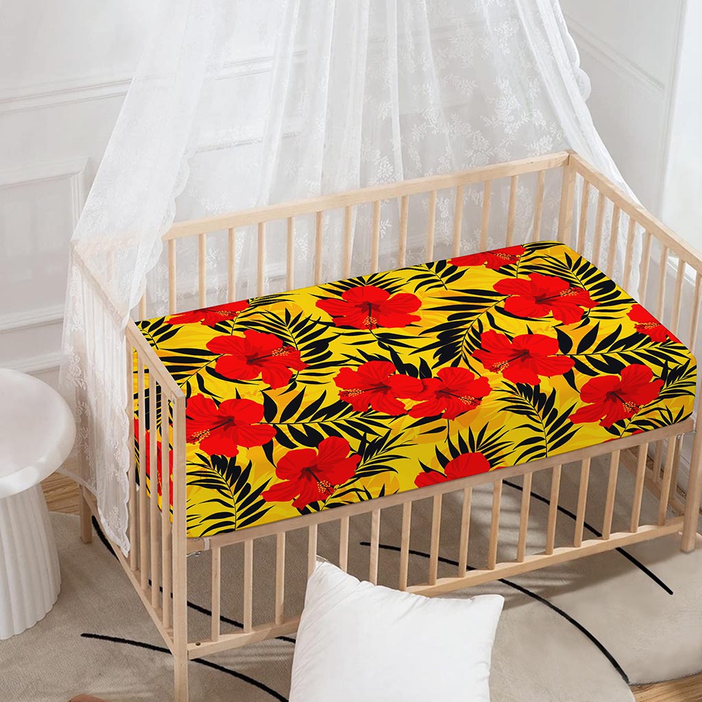 Hawaiian Hibiscus Flowers Pattern Print Baby Crib Sheet