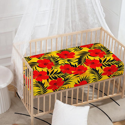 Hawaiian Hibiscus Flowers Pattern Print Baby Crib Sheet