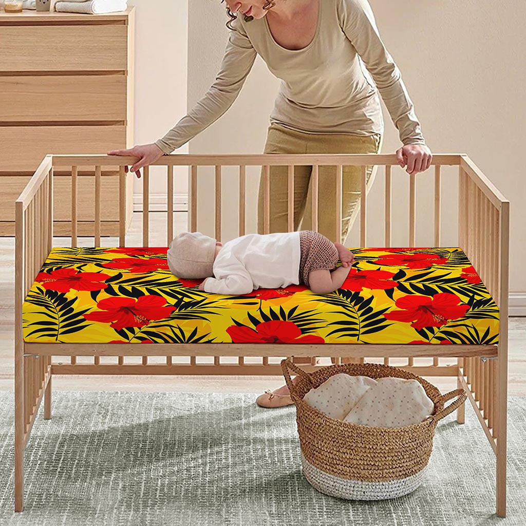 Hawaiian Hibiscus Flowers Pattern Print Baby Crib Sheet