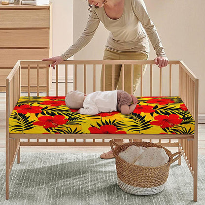 Hawaiian Hibiscus Flowers Pattern Print Baby Crib Sheet
