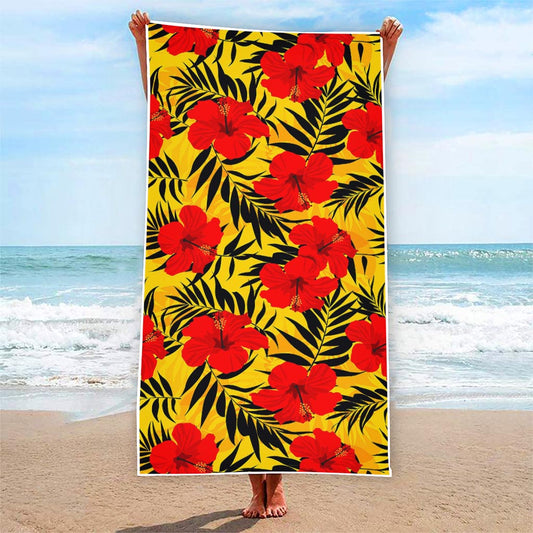 Hawaiian Hibiscus Flowers Pattern Print Beach Towel