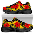 Hawaiian Hibiscus Flowers Pattern Print Black Chunky Shoes