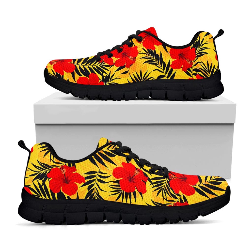 Hawaiian Hibiscus Flowers Pattern Print Black Running Shoes