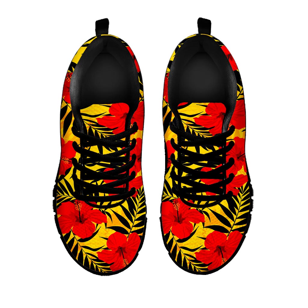 Hawaiian Hibiscus Flowers Pattern Print Black Running Shoes