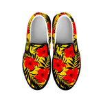 Hawaiian Hibiscus Flowers Pattern Print Black Slip On Sneakers