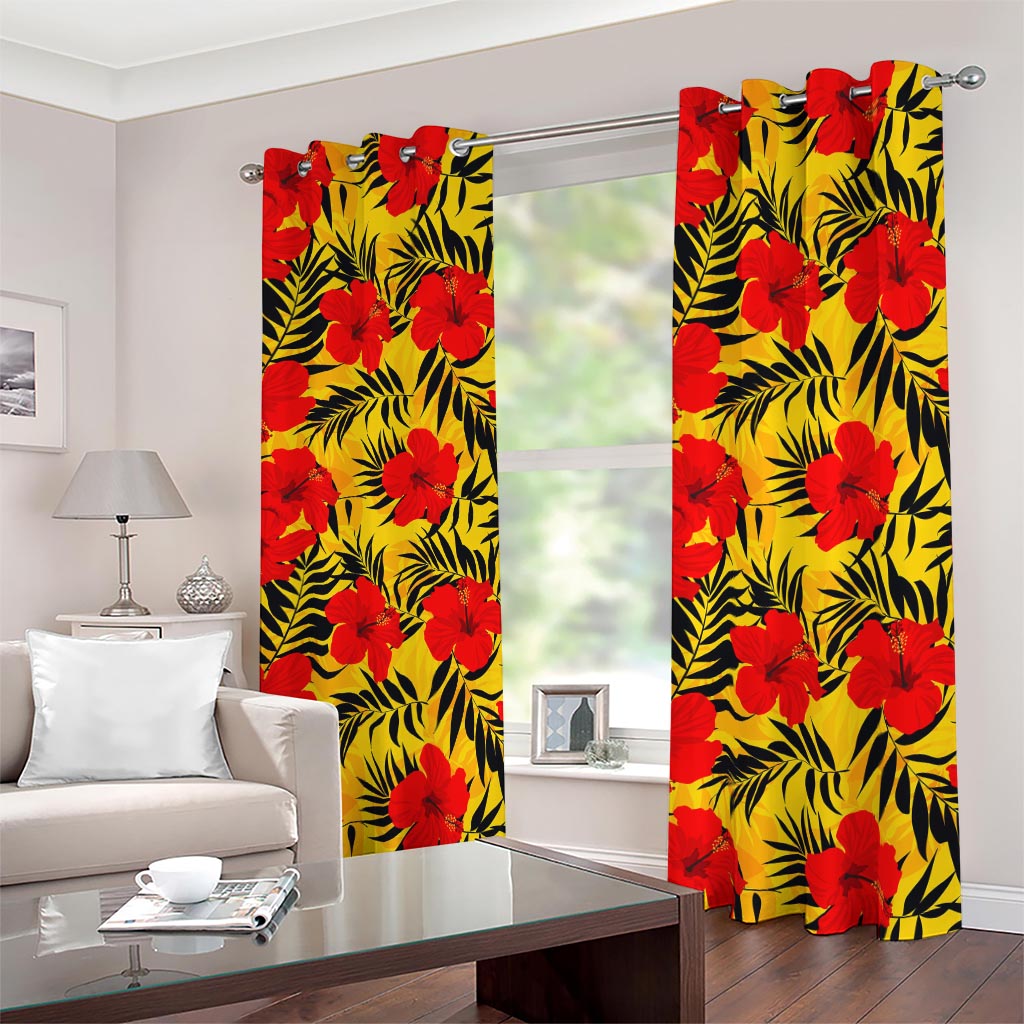 Hawaiian Hibiscus Flowers Pattern Print Blackout Grommet Curtains