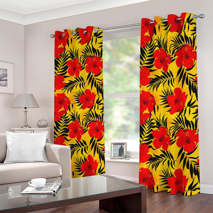 Hawaiian Hibiscus Flowers Pattern Print Blackout Grommet Curtains
