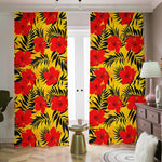 Hawaiian Hibiscus Flowers Pattern Print Blackout Pencil Pleat Curtains