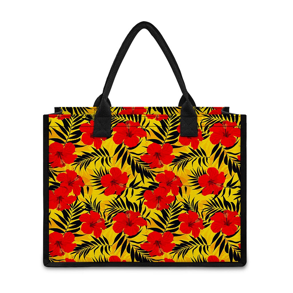 Hawaiian Hibiscus Flowers Pattern Print Canvas Tote Bag