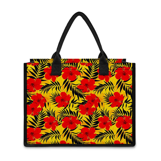 Hawaiian Hibiscus Flowers Pattern Print Canvas Tote Bag