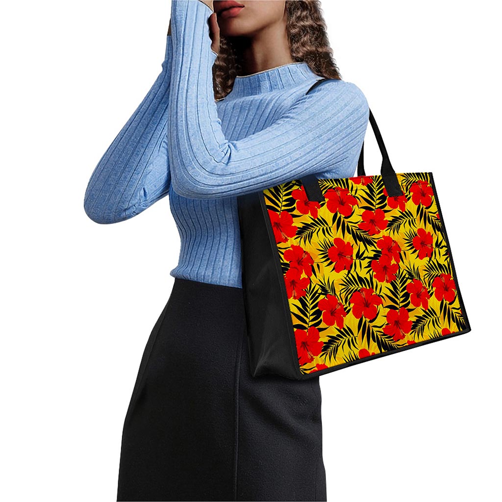 Hawaiian Hibiscus Flowers Pattern Print Canvas Tote Bag