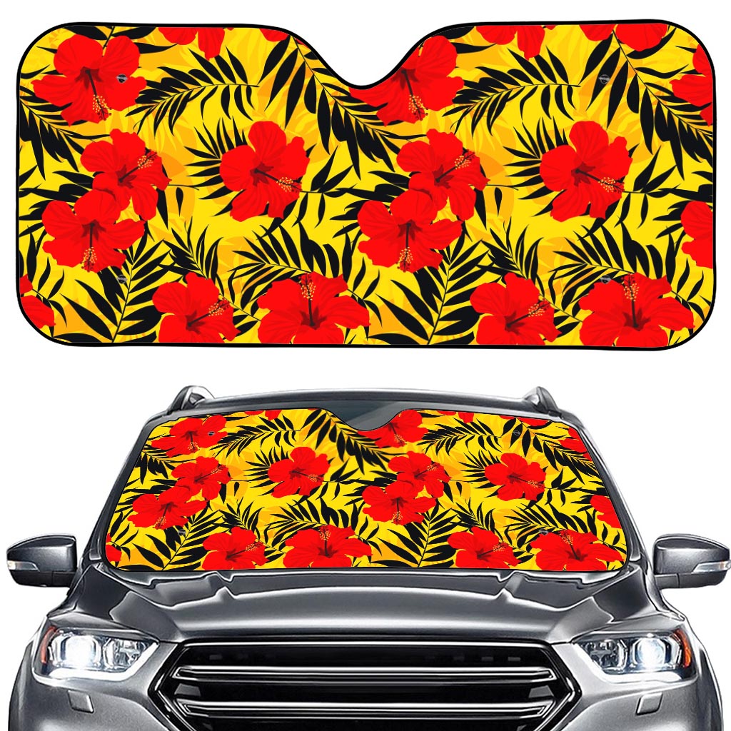 Hawaiian Hibiscus Flowers Pattern Print Car Windshield Sun Shade