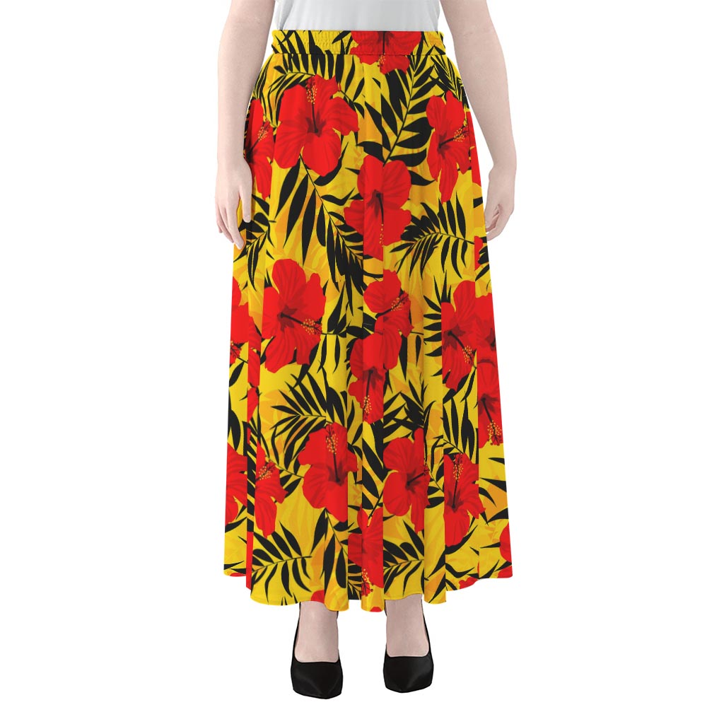 Hawaiian Hibiscus Flowers Pattern Print Chiffon Maxi Skirt