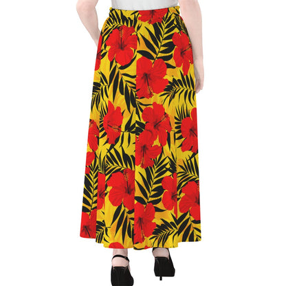 Hawaiian Hibiscus Flowers Pattern Print Chiffon Maxi Skirt