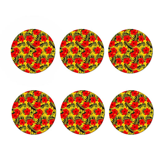 Hawaiian Hibiscus Flowers Pattern Print Coaster Set