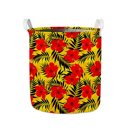 Hawaiian Hibiscus Flowers Pattern Print Collapsible Laundry Basket