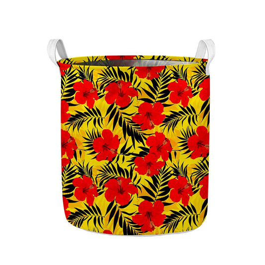 Hawaiian Hibiscus Flowers Pattern Print Collapsible Laundry Basket