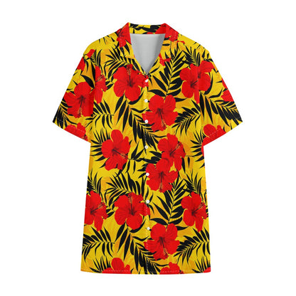 Hawaiian Hibiscus Flowers Pattern Print Cotton Hawaiian Shirt
