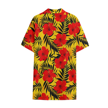 Hawaiian Hibiscus Flowers Pattern Print Cotton Hawaiian Shirt