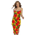 Hawaiian Hibiscus Flowers Pattern Print Cross Back Cami Dress