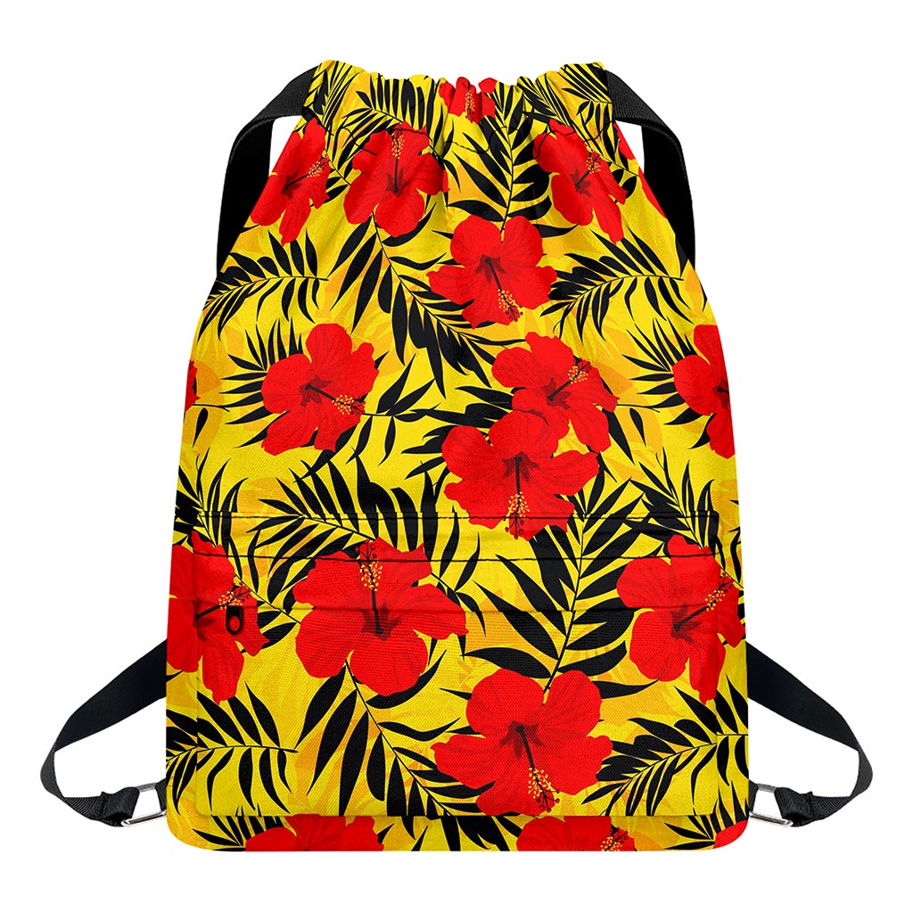 Hawaiian Hibiscus Flowers Pattern Print Drawstring Backpack