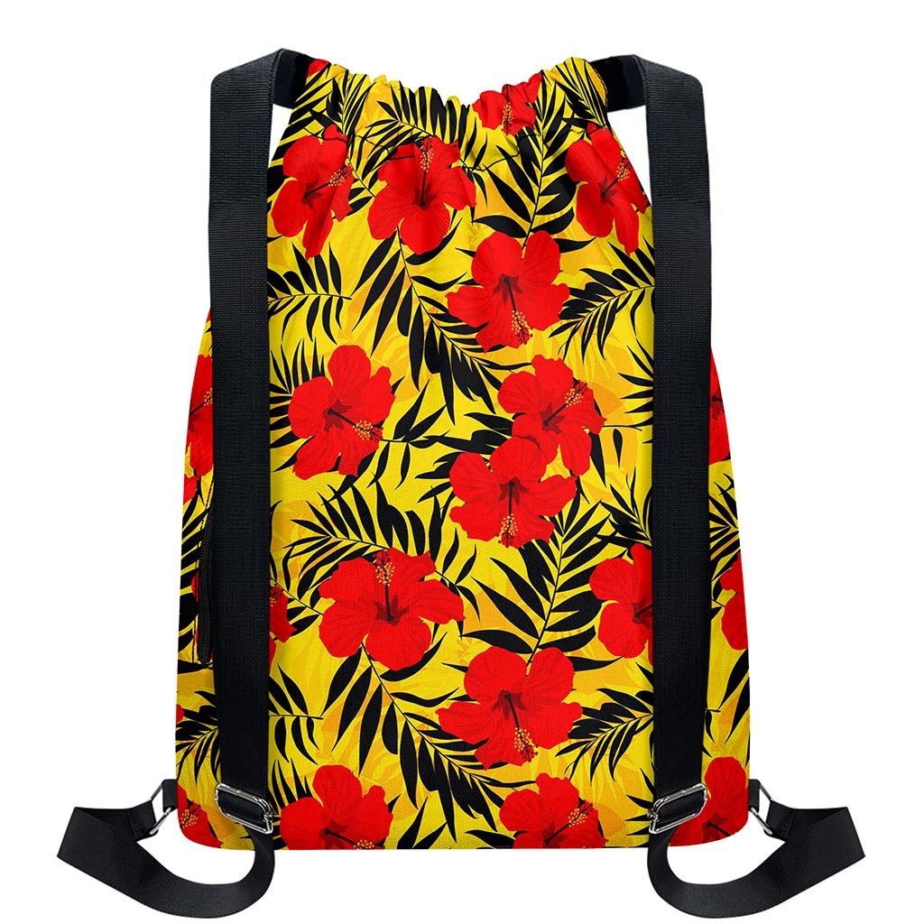 Hawaiian Hibiscus Flowers Pattern Print Drawstring Backpack