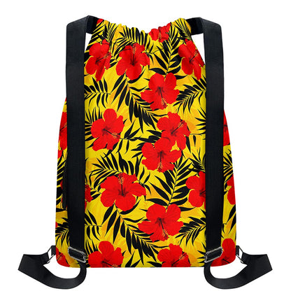 Hawaiian Hibiscus Flowers Pattern Print Drawstring Backpack