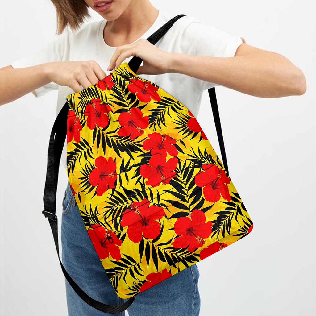 Hawaiian Hibiscus Flowers Pattern Print Drawstring Backpack