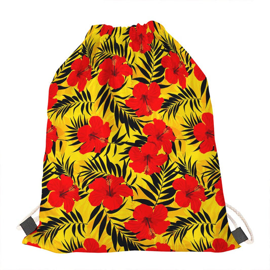 Hawaiian Hibiscus Flowers Pattern Print Drawstring Bag