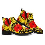 Hawaiian Hibiscus Flowers Pattern Print Flat Ankle Boots